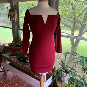 Lulu's Long Sleeve Burgundy Off-Shoulder V-Notch Bodycon Dress